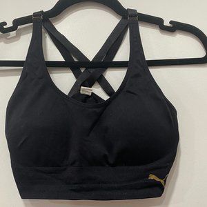 Padded Black Puma Sports Bra with criss cross adjustable straps, Size M, GUC